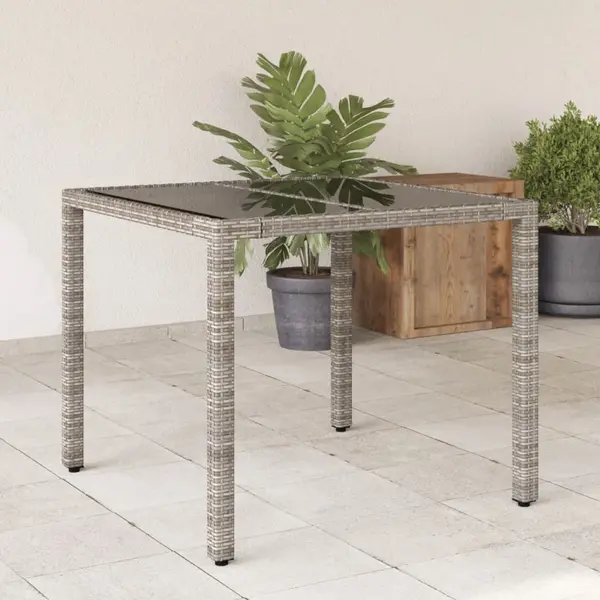 Gossi masa de gradina cu blat din sticla, gri, 90x90x75 cm, poliratan