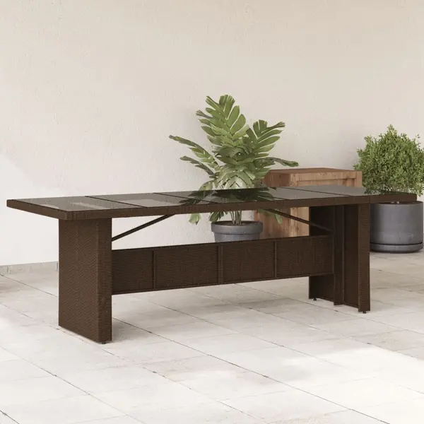 Gossi masa de gradina cu blat din sticla maro 240x90x75 cm poliratan