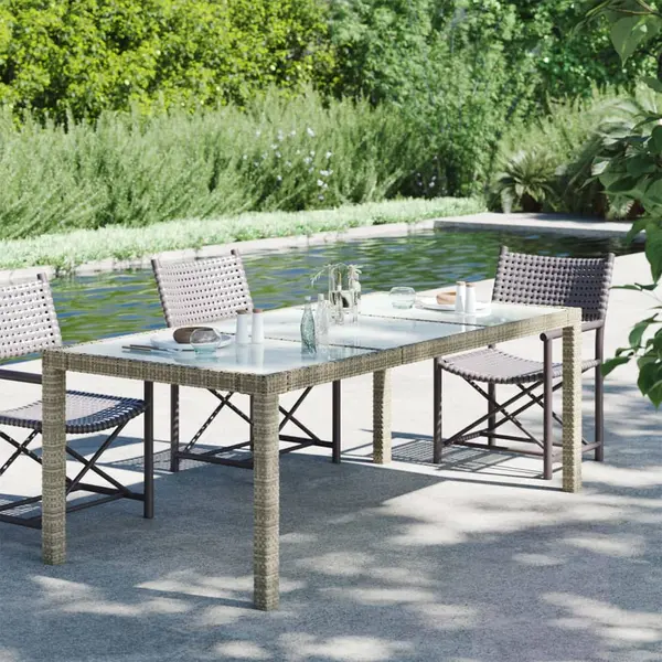 Gossi masa de gradina, gri, 190x90x75 cm, sticla securizata/poliratan
