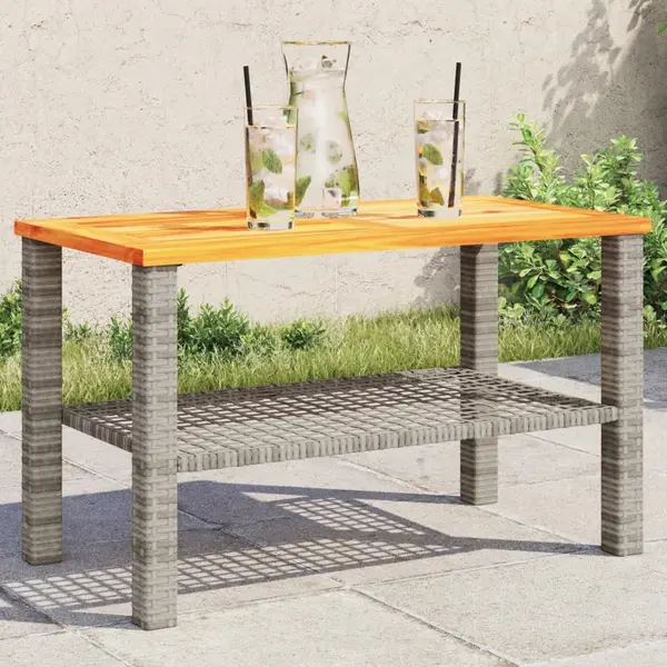 Gossi masa de gradina, gri, 70x38x42 cm, poliratan si lemn acacia