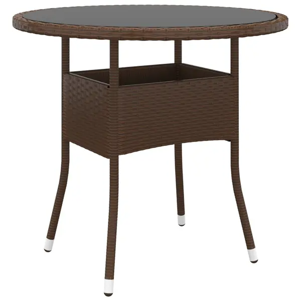 Gossi masa de gradina, maro, Ø80x75 cm, sticla securizata/poliratan