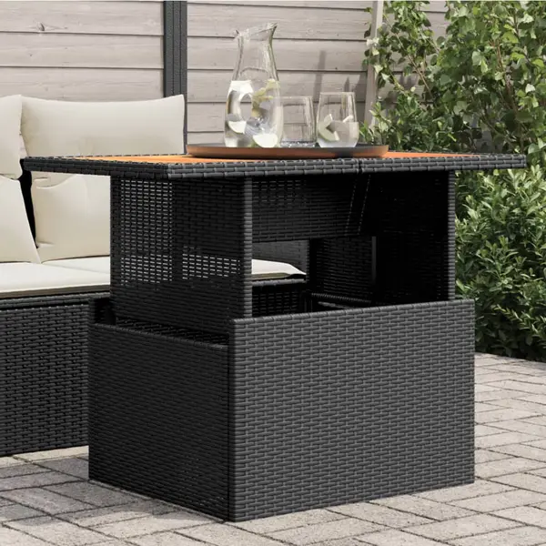 Gossi masa de gradina, negru, 100x55x73 cm, poliratan si lemn acacia