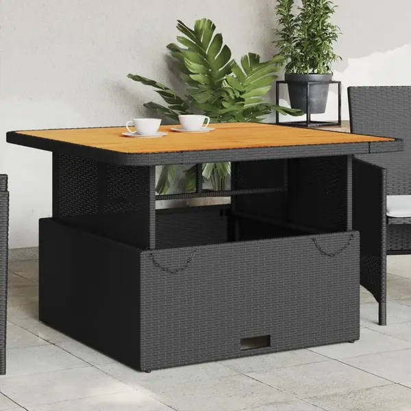 Gossi masa de gradina, negru, 110x110x71 cm, poliratan si lemn acacia