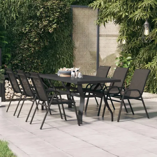 Gossi masa de gradina, negru, 180x80x70 cm, otel si sticla