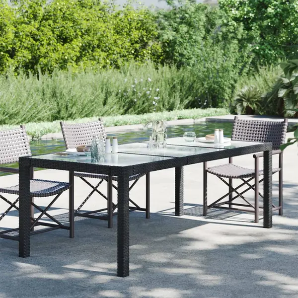 Gossi masa de gradina,negru,190x90x75cm sticla securizata & poliratan