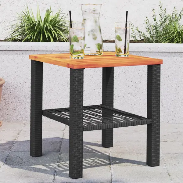 Gossi masa de gradina, negru, 40x40x42 cm, poliratan si lemn acacia