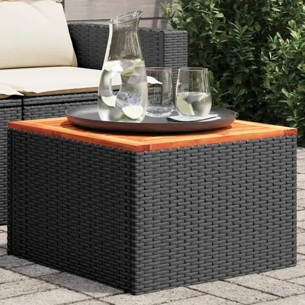 Gossi masa de gradina, negru, 55x55x37 cm, poliratan si lemn acacia