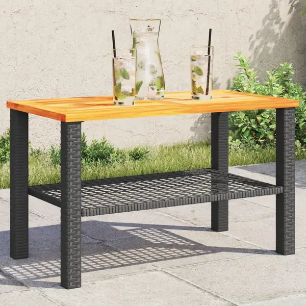 Gossi masa de gradina, negru, 70x38x42 cm, poliratan si lemn acacia