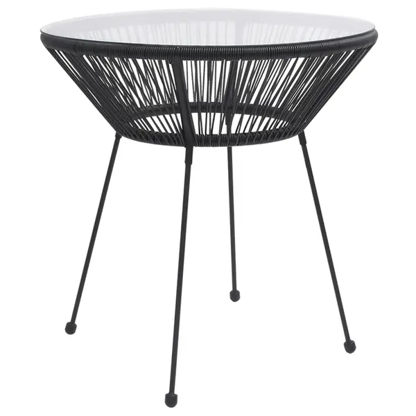 Gossi masa de gradina, negru, Ø70x74 cm, sticla si ratan