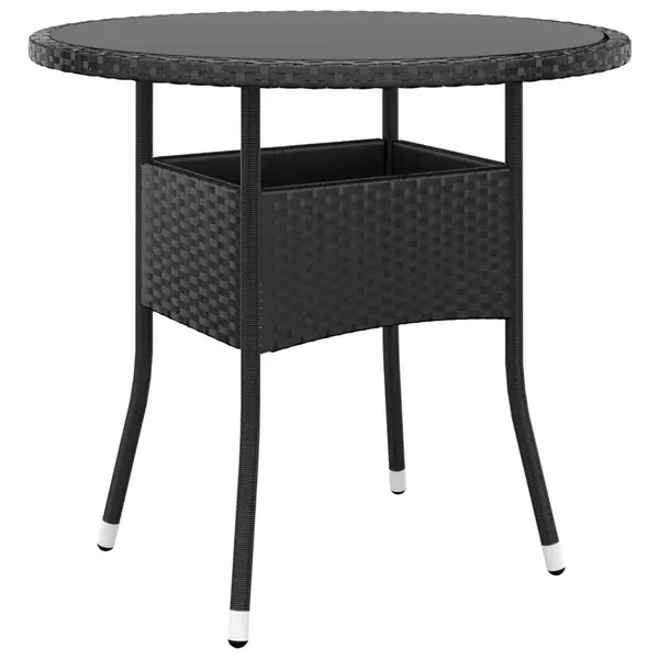Gossi masa de gradina, negru, Ø80x75 cm, sticla securizata/poliratan
