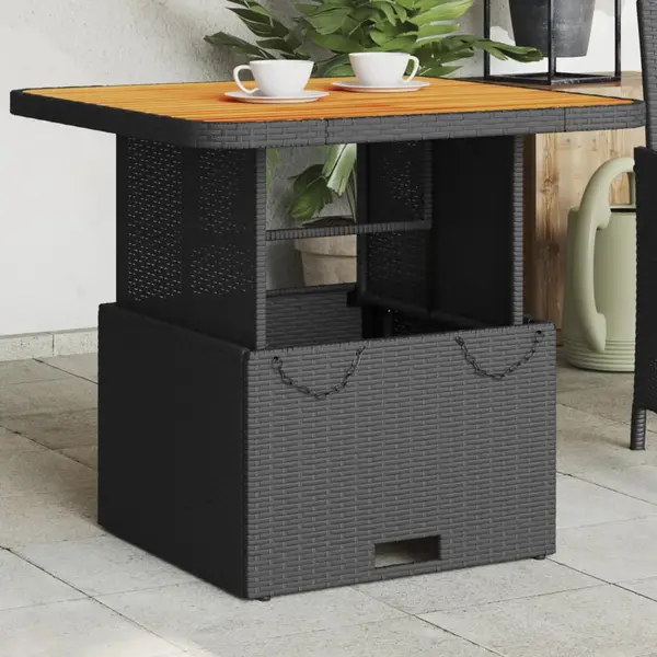Gossi masa de gradina, negru, 80x80x71 cm, poliratan si lemn acacia