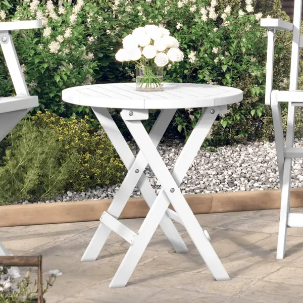 Gossi masa de gradina pliabila, alb, Ø 46 cm, lemn masiv de acacia