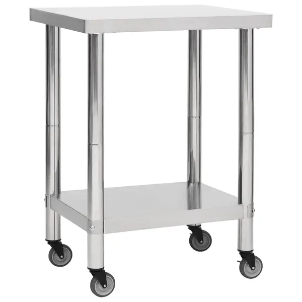 Gossi masa de lucru bucatarie cu roti, 80x45x85 cm, otel inoxidabil
