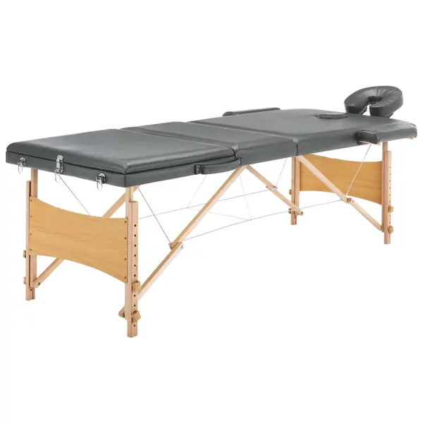 Gossi masa de masaj cu 3 zone, cadru din lemn, antracit, 186 x 68 cm