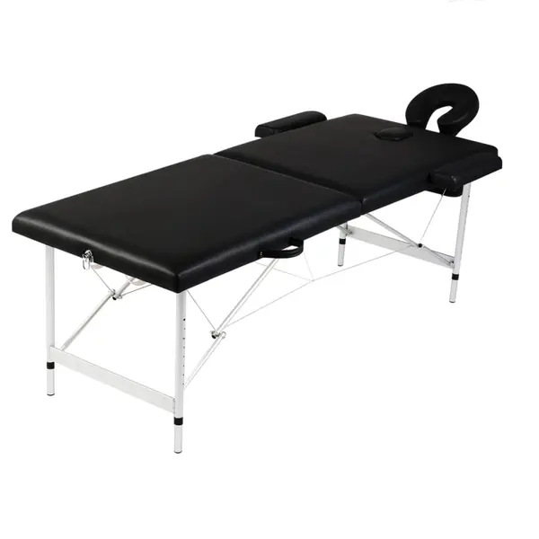 Gossi masa de masaj pliabila, 2 zone, negru, cadru din aluminiu