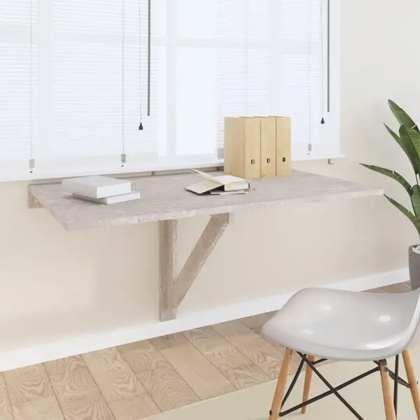 Gossi masa de perete plianta, gri beton, 100x60x56 cm, lemn compozit