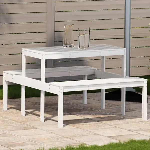 Gossi masa de picnic, alb, 110x134x75 cm, lemn masiv de pin