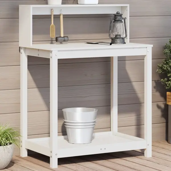 Gossi masa de plantare cu rafturi alb 82,5x50x109,5 cm lemn masiv pin
