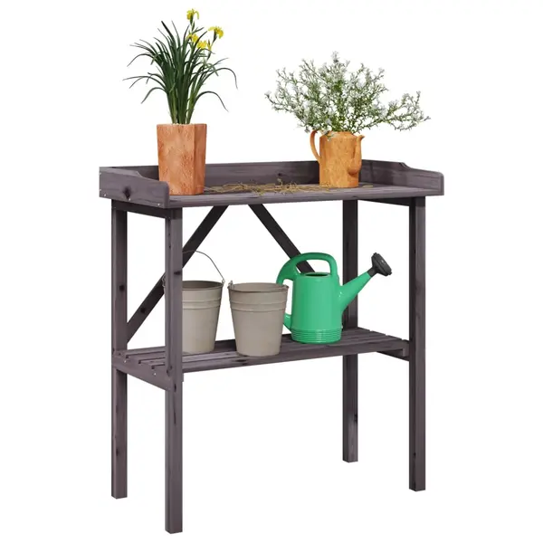 Gossi masa de plante cu raft, gri, 78x38x82,5 cm, lemn masiv de brad