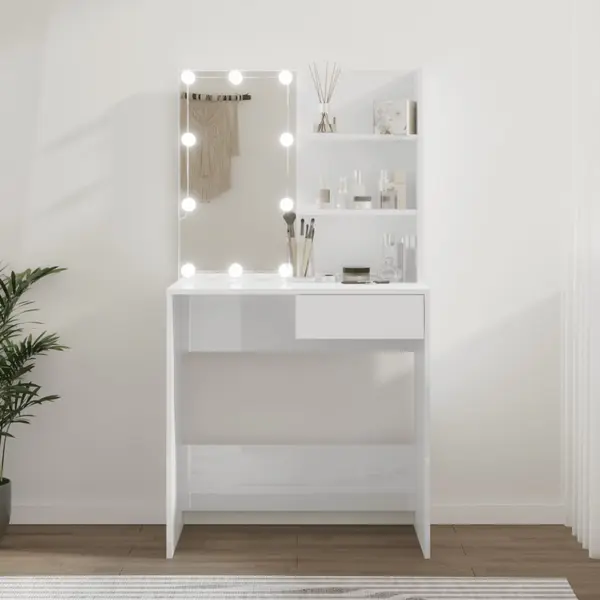 Gossi masa de toaleta cu led, alb extralucios, 74,5x40x141 cm
