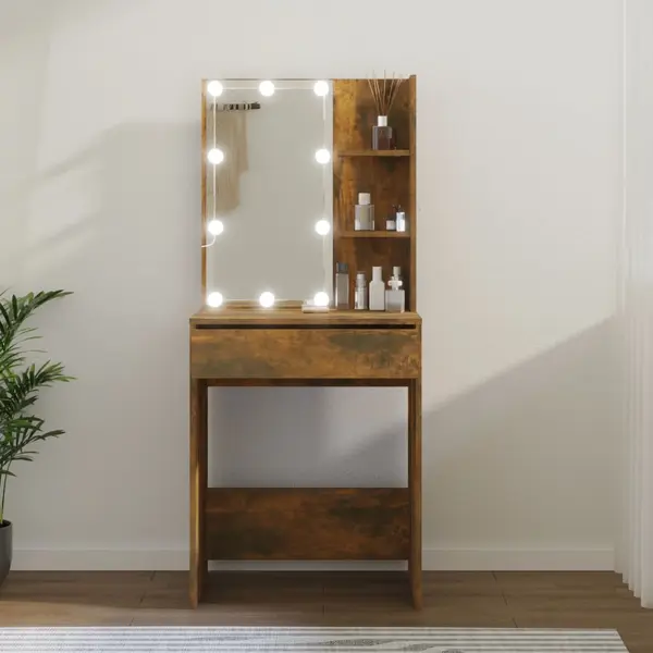 Gossi masa de toaleta cu led, stejar fumuriu, 60x40x140 cm