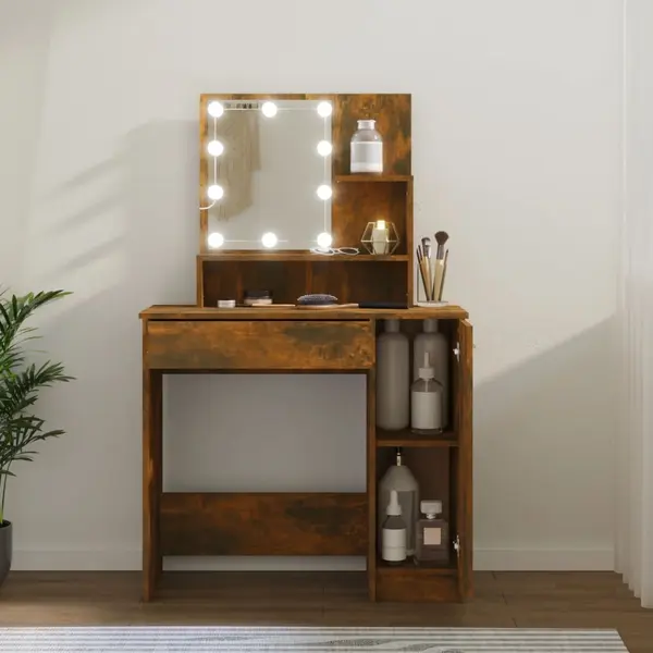 Gossi masa de toaleta cu led, stejar fumuriu, 86,5x35x136 cm