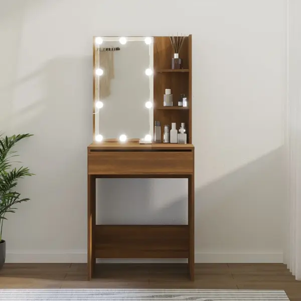 Gossi masa de toaleta cu led, stejar maro, 60x40x140 cm