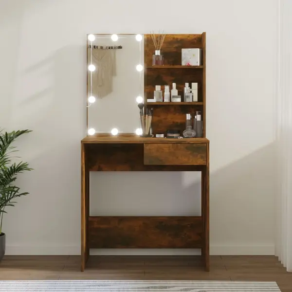 Gossi masa de toaleta cu led, stejar maro, 74,5x40x141 cm
