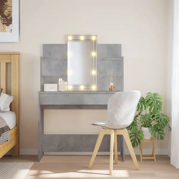 Gossi masa de toaleta cu led-uri, gri beton, 96x40x142 cm