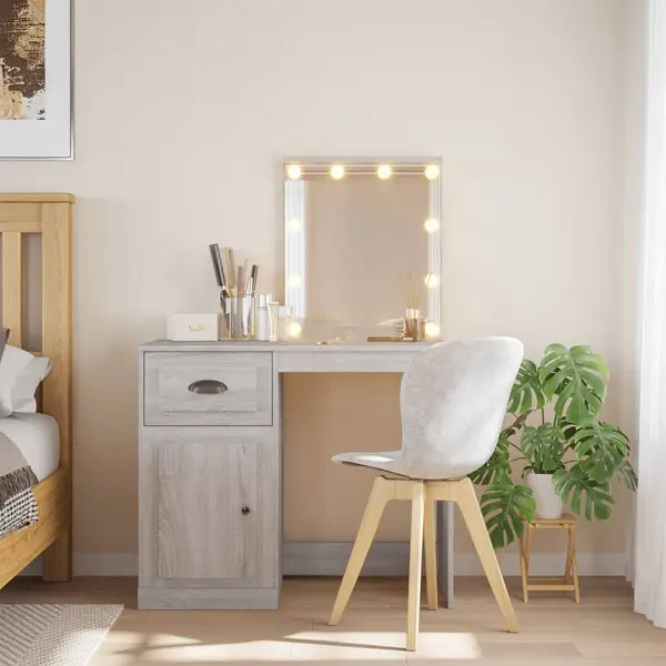 Gossi masa de toaleta cu led-uri, gri sonoma, 90x42x132,5 cm