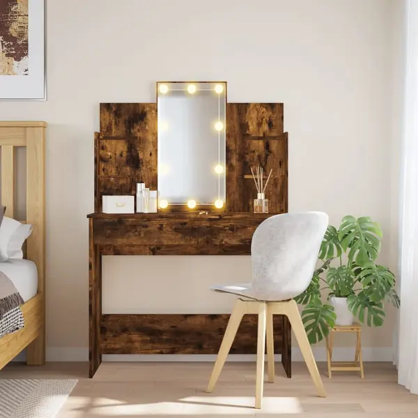 Gossi masa de toaleta cu led-uri, stejar fumuriu, 96x40x142 cm