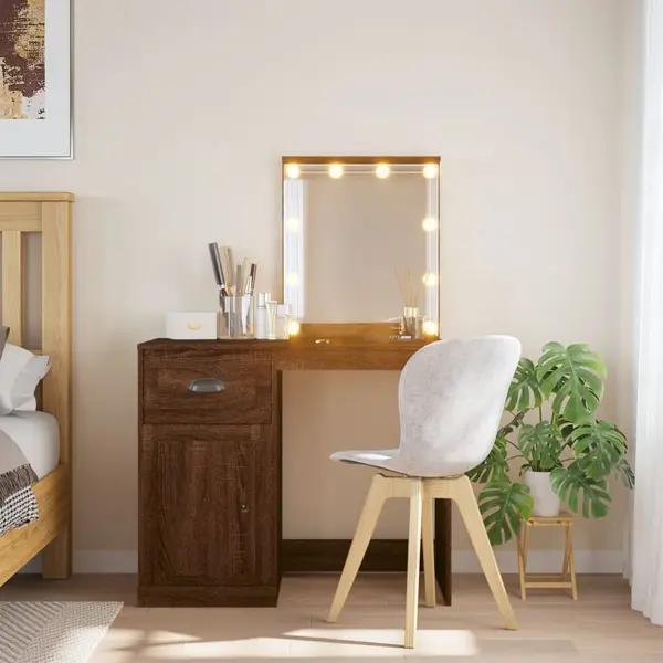 Gossi masa de toaleta cu lumini led, stejar maro, 90x42x132,5 cm