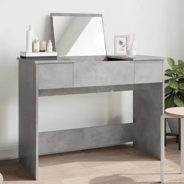 Gossi masa de toaleta cu oglinda, gri beton, 100x45x76 cm