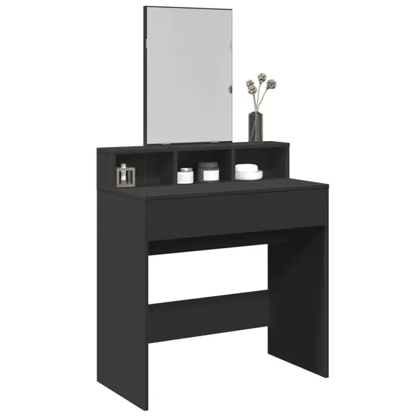 Gossi masa de toaleta cu oglinda, negru, 80x41x144,5 cm