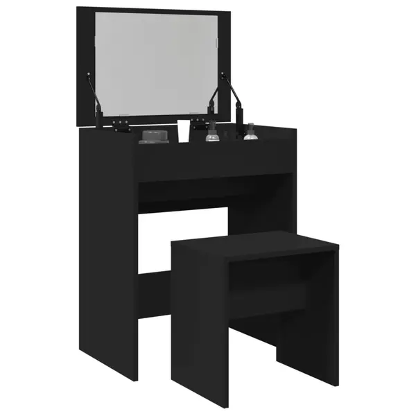 Gossi masa de toaleta si taburet, negru, 60x40x113,5 cm