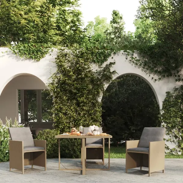 Gossi masa gradina, bej, 109x107x74 cm, poliratan/ lemn masiv acacia