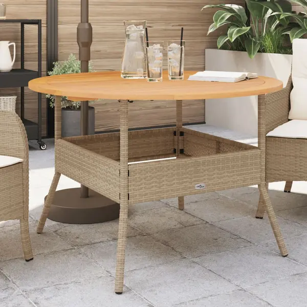 Gossi masa gradina, blat din lemn acacia, bej, Ø110x71 cm poliratan