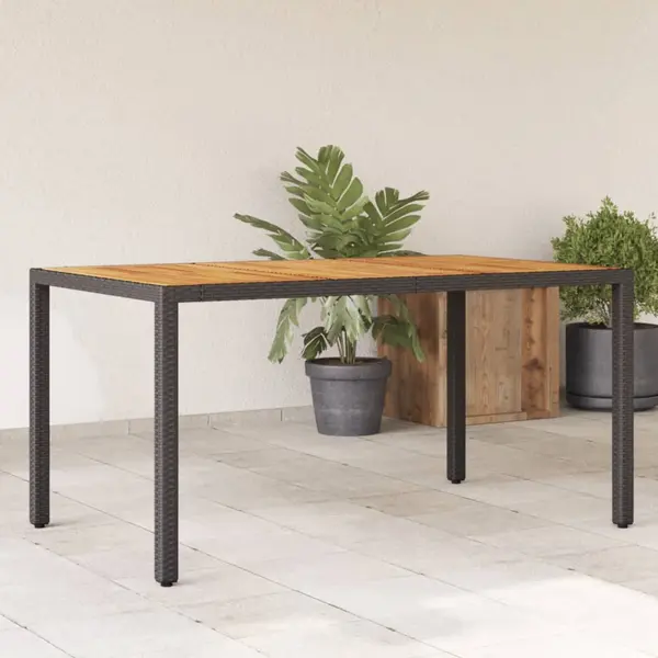 Gossi masa gradina, blat din lemn acacia negru 150x90x75 cm poliratan