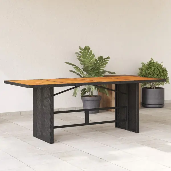 Gossi masa gradina blat din lemn acacia, negru 190x80x74 cm poliratan