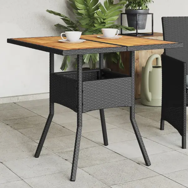 Gossi masa gradina, blat din lemn acacia, negru 80x80x75 cm poliratan