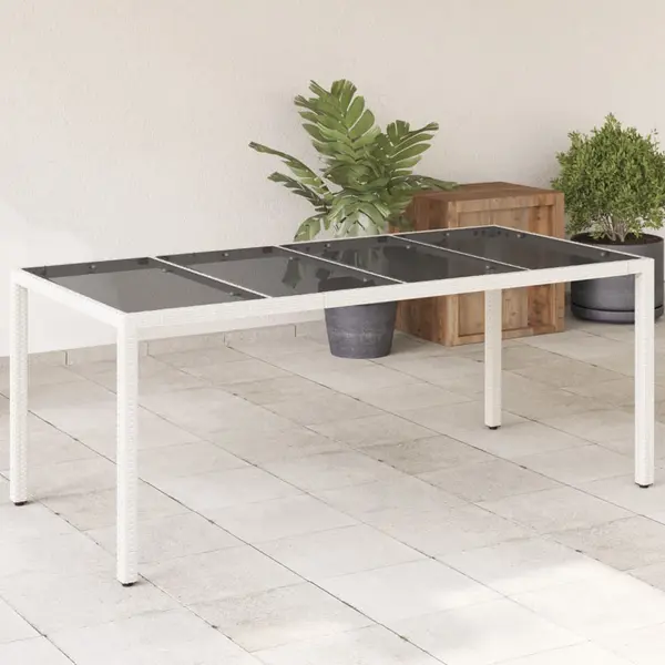 Gossi masa gradina cu blat din sticla, alb, 190x90x75 cm, poliratan