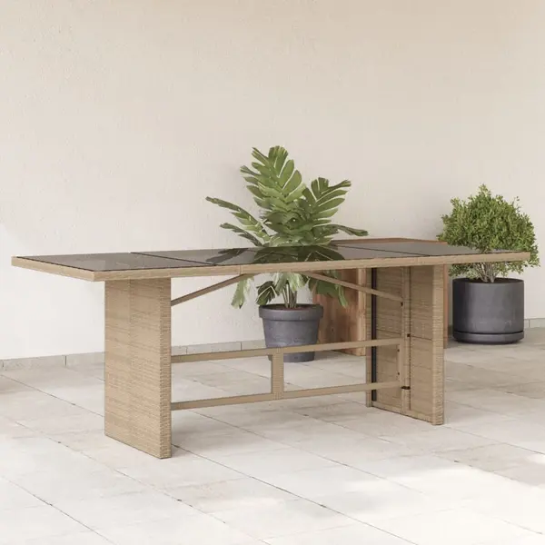 Gossi masa gradina cu blat din sticla, bej, 190x80x75 cm, poliratan