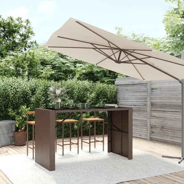 Gossi masa gradina cu blat din sticla, maro, 185x80x110 cm, poliratan