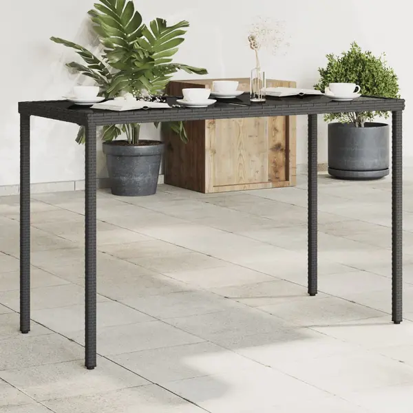 Gossi masa gradina cu blat din sticla, negru, 115x54x74 cm, poliratan