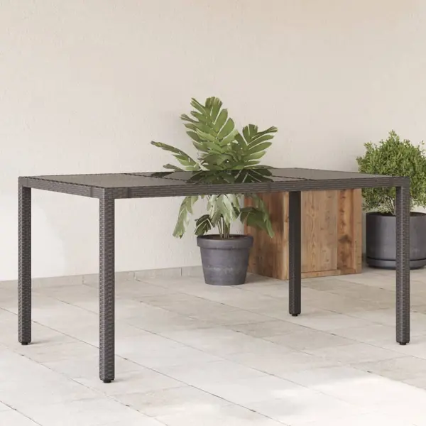 Gossi masa gradina cu blat din sticla, negru, 150x90x75 cm, poliratan