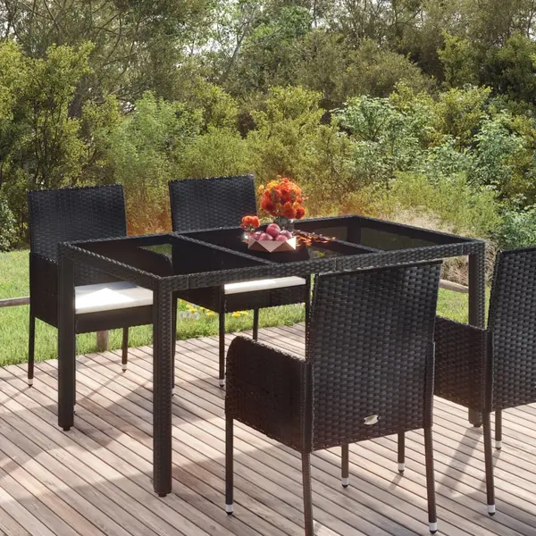 Gossi masa gradina cu blat din sticla, negru, 150x90x75 cm, poliratan