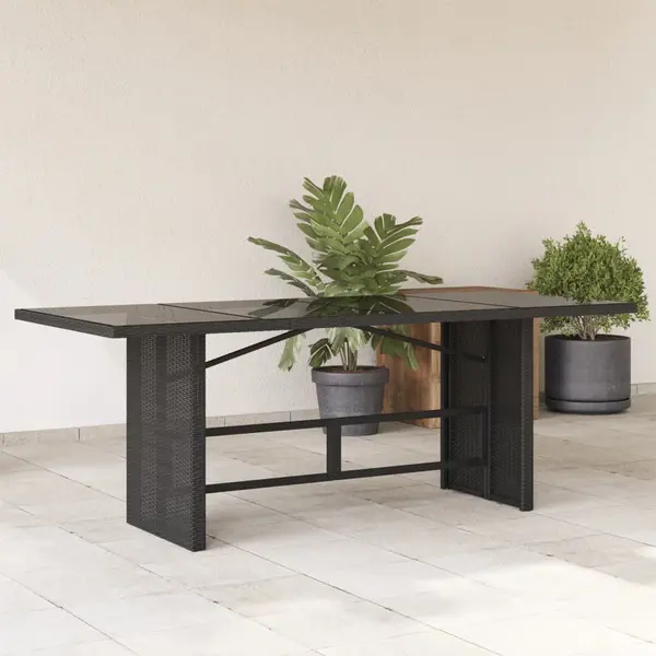 Gossi masa gradina cu blat din sticla, negru, 190x80x74 cm, poliratan