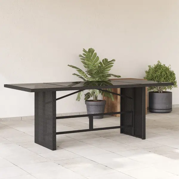 Gossi masa gradina cu blat din sticla, negru, 190x80x75 cm, poliratan