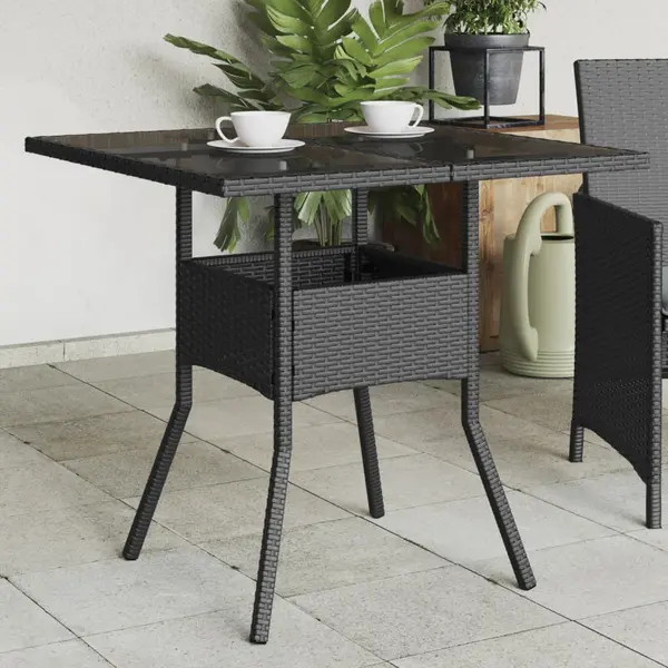 Gossi masa gradina cu blat din sticla, negru, 80x80x75 cm, poliratan