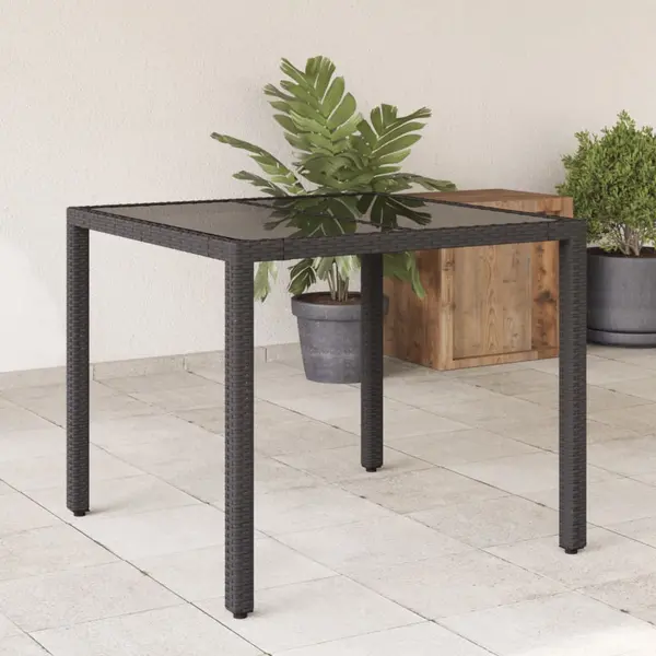 Gossi masa gradina cu blat din sticla, negru, 90x90x75 cm, poliratan